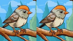 Vaikea aivopähkinä: löydä 3 eroa kuvasta, jossa lintu istuu puussa, 29 sekunnissa